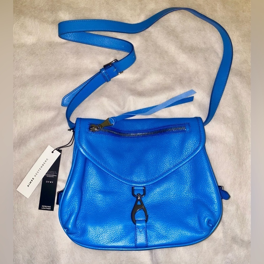 Aimee Kestenberg Blue Leather Crossbody Bag with Adjustable Strap